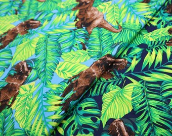 T. Rex Dinosaur Fabric – Quilting Material, Light Blue & Navy