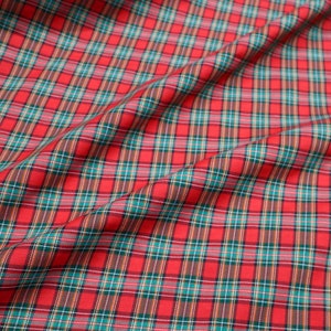 Christmas Tartan Check Cotton Fabric - Red, Green, Black Check Fabric, Red Plaid Cotton Fabric, Quilting Cotton Fabric by the Yard