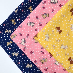 Cute Dog Fabric - Scottish Terrier printed on pink, navy blue, yellow Background, Puppy Cotton Fabric, Fabric by the yard