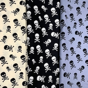 Crossbones cotton fabric - Skulls printed on Black, White Yellow, Gray Background Fabrics, 100% Cotton Fabric, Quilting Fabric by the yard