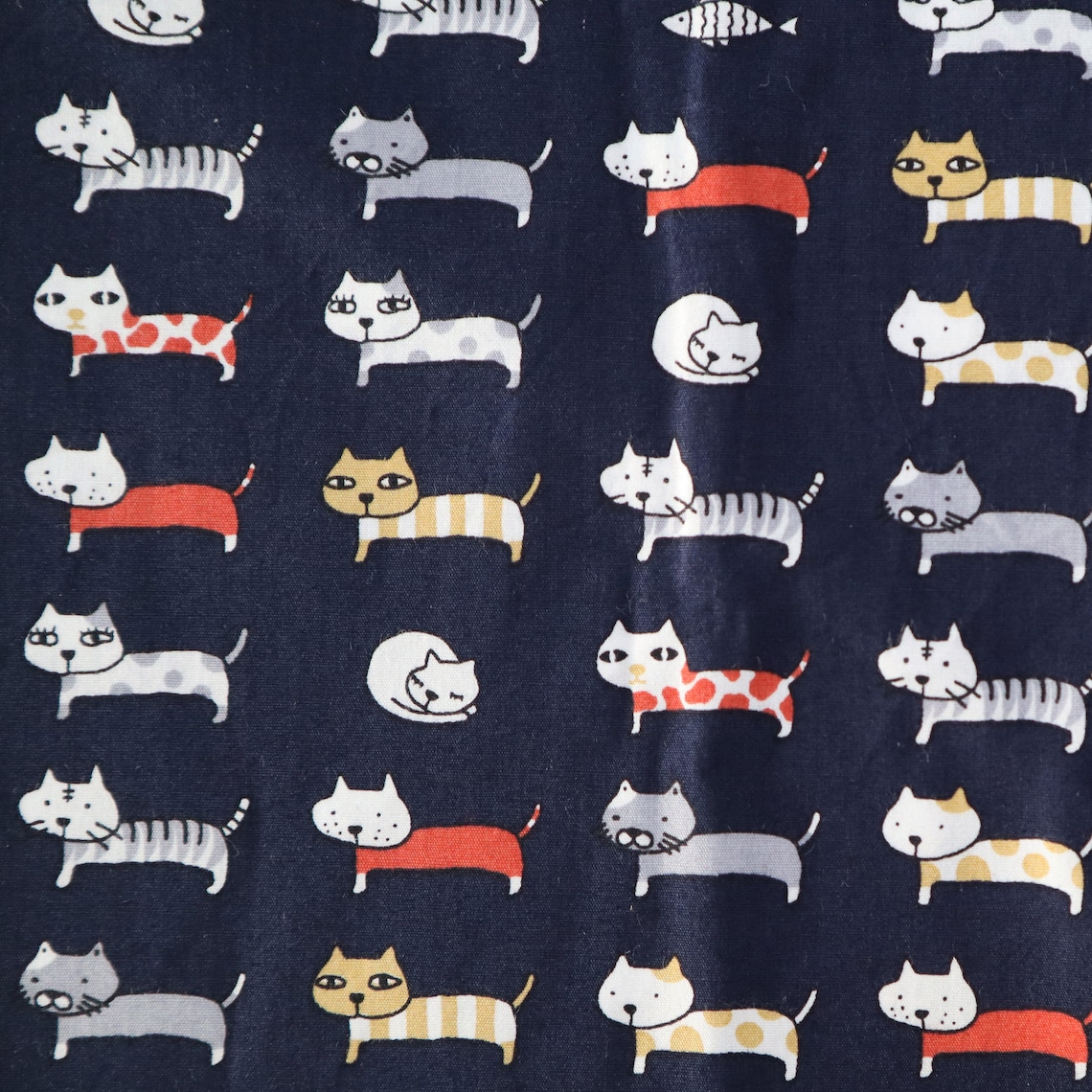 Cute cats printed cotton fabric Funny cats printed on pink Etsy
