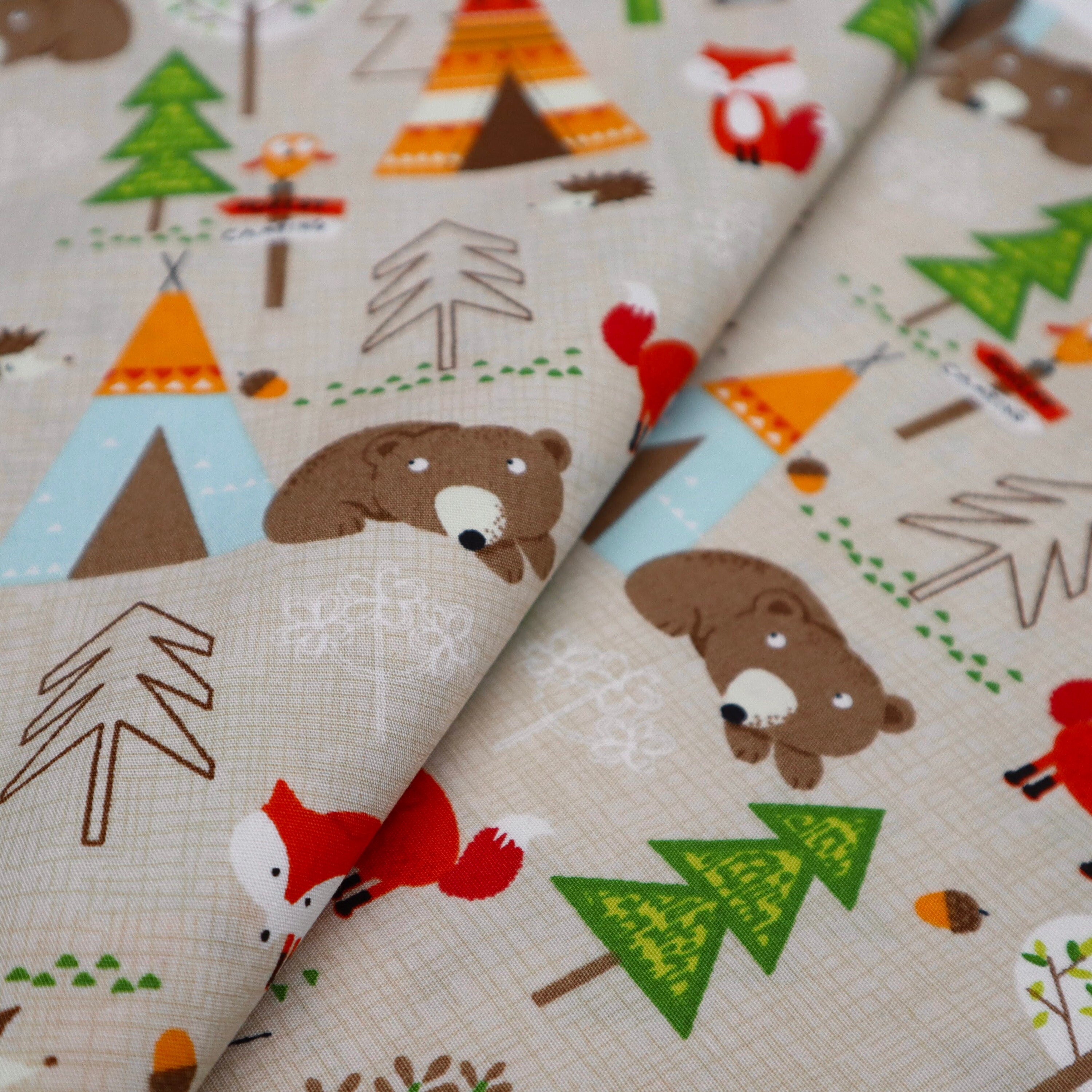Animal Camping Cotton Fabric Animal Printed Fabric Camp Etsy