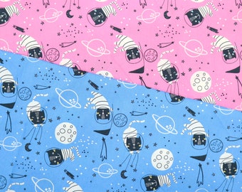 Space Cat Cotton Fabric – Pink & Blue Quilting Material
