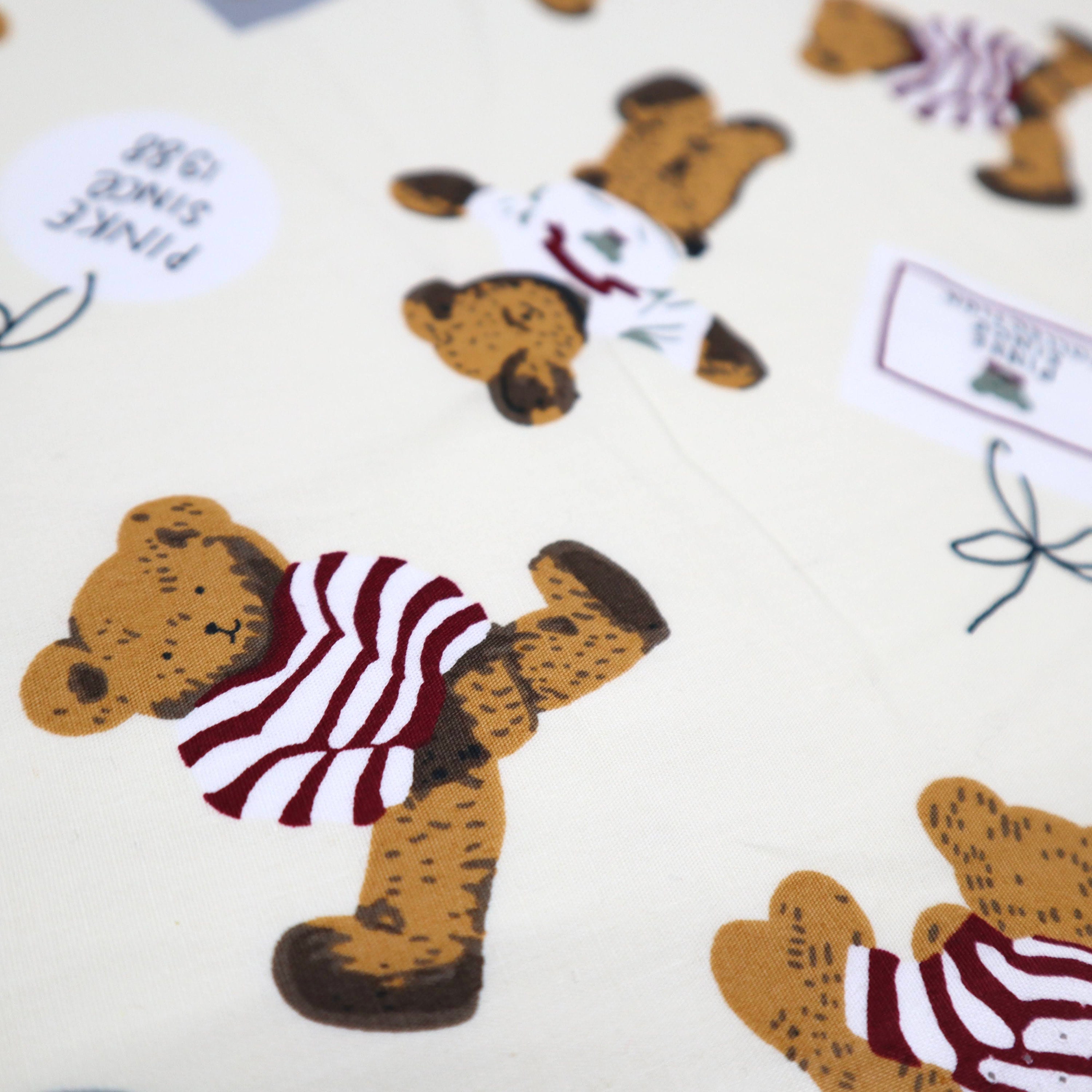 Teddy Bear Cotton Fabric Cute Teddy Bear Printed on White | Etsy