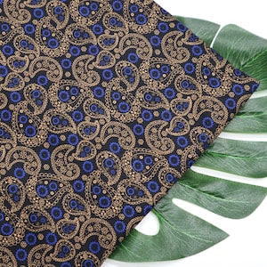 Paisley Printed Cotton Fabric - Golden, Blue and Black Cotton Fabric, Indian Paisley Fabric, Quilting Cotton Fabric by Yard