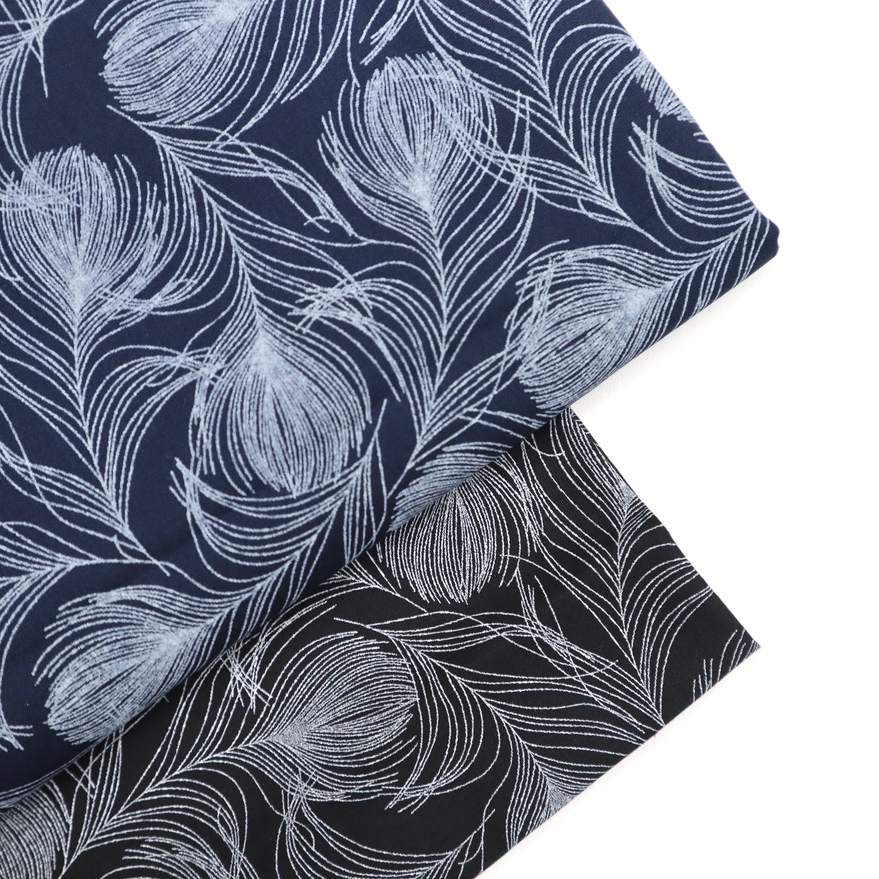 Feather Printed Cotton Fabric White feather on Navy Etsy