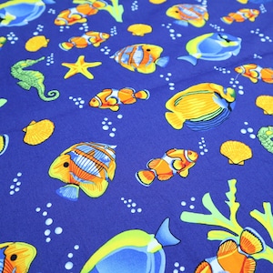 Kleurrijke Sea Life-stof - katoenen stof met vissen en zeeleven, Sealife-katoen, viskatoen, quiltstof op maat gesneden