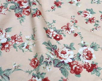 Vintage Rosen Baumwollstoff - Melon Orange Englischer Garten Blumenstoff