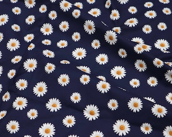 Daisy Cotton Fabric - Ditsy Floral Print, Navy Blue Quilting Fabric