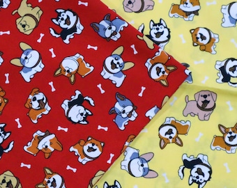 Cartoon Dogs Cotton Fabric – Puppy Print, Quilting Material