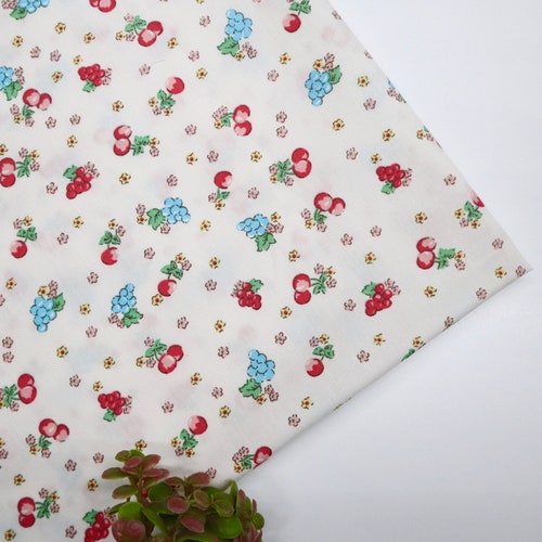 Sweet Cotton Fabric Cherry Grapes Flowers Printed Cotton - Etsy