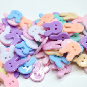 Mixed Color of Pastel Rabbit Buttons : Cute Rabbit Buttons, Two Hole Button, Animal Buttons, Sweet ans Cute Buttons