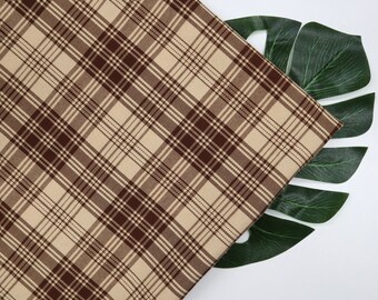 Classic Brown Plaid Cotton Fabric, Check Cotton Fabric - Brown and Yellow Plaid Cotton Fabric, Quilting Cotton Fabric by the Yard