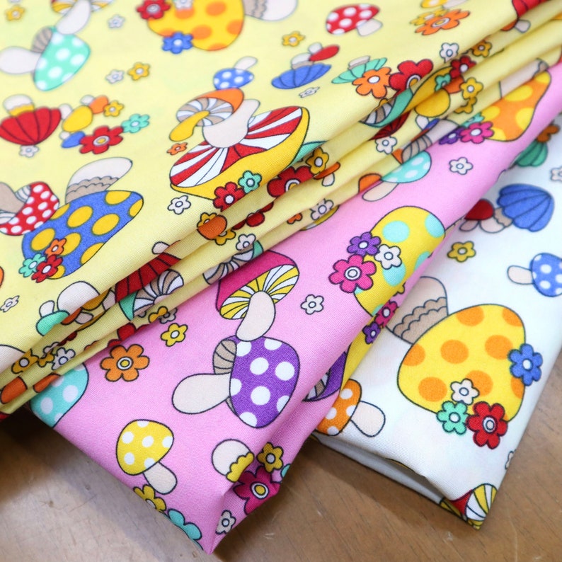 Colorful Mushroom Cotton Fabric Super Cute Mushroom Printed Etsy
