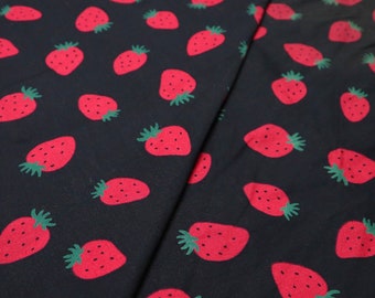 Erdbeer-Baumwollstoff - Roter Druck auf Schwarz, Patchworkstoff, Meterware