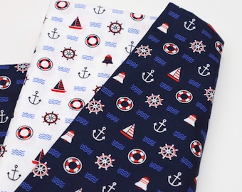 Katoenen stof zeilbootanker, quiltstof nautische print