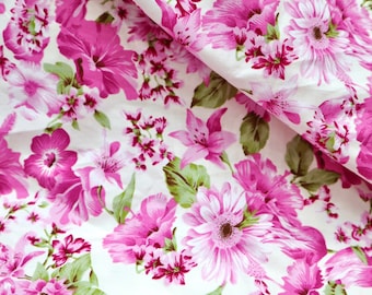 Katoenen stof bloemen - violetroze bloemenprint, quiltstof