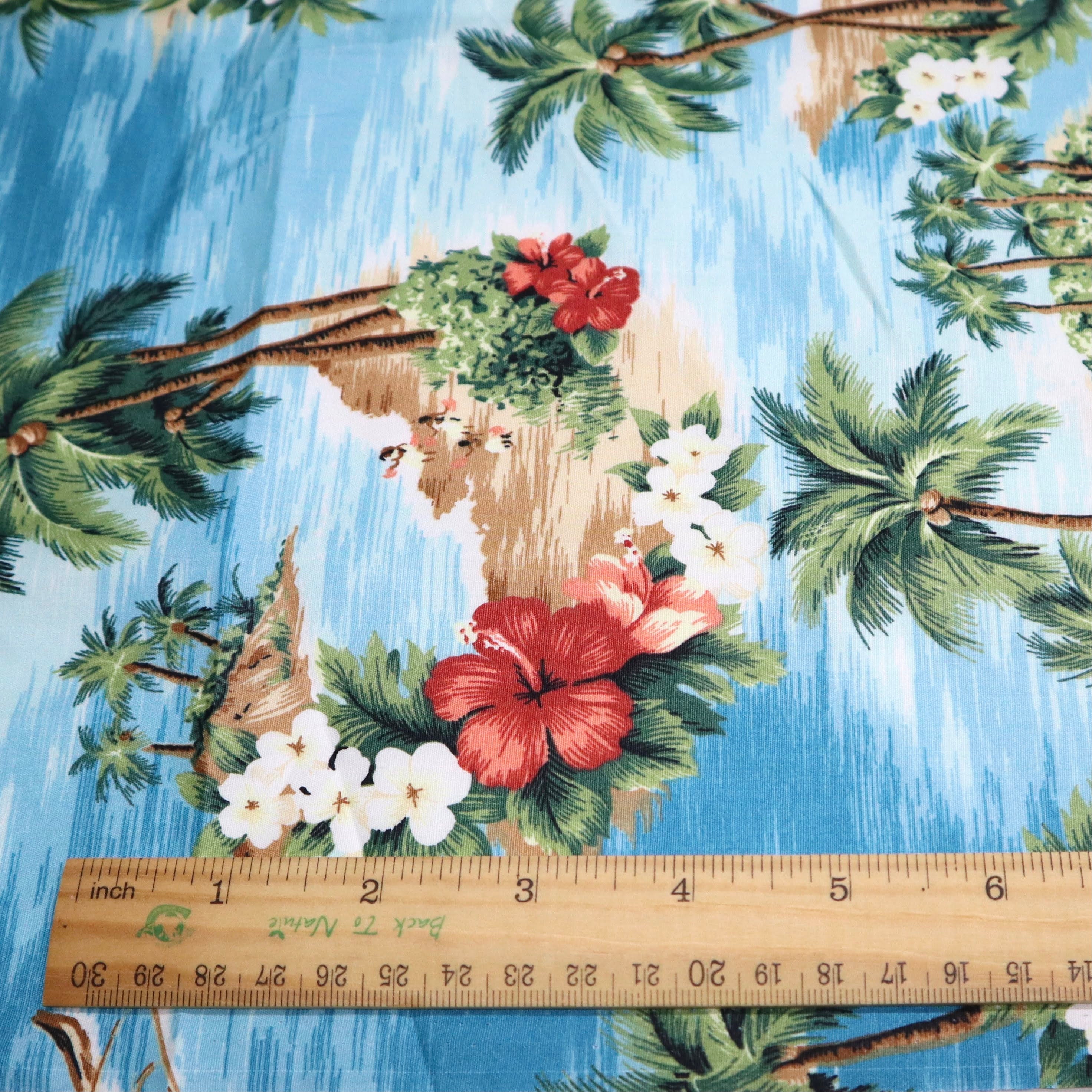 Hawaii Beach Printed Cotton Fabric Yellow/blue Hawaii Style Etsy