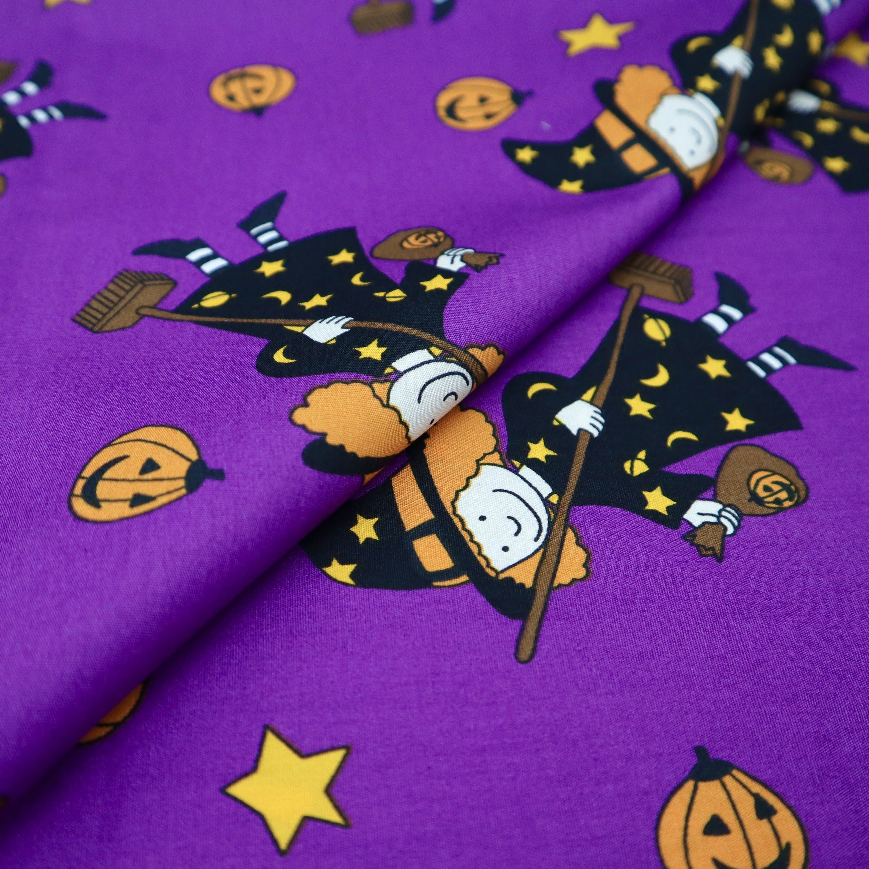 Halloween Fabric Cute Witch with Pumpkin Printed on Black Etsy