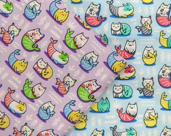 Cat Mermaid Cotton Fabric – Quilting Material