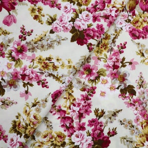 Floral Cotton Fabric - Purple Flowers and Pink Flowers Printed Cotton Fabric, Violet and Pink Floral Fabric, Quilting Cotton Fabric by Yard