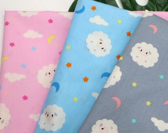 Lamb Cotton Fabric – Pink, Blue, Gray Sheep Print