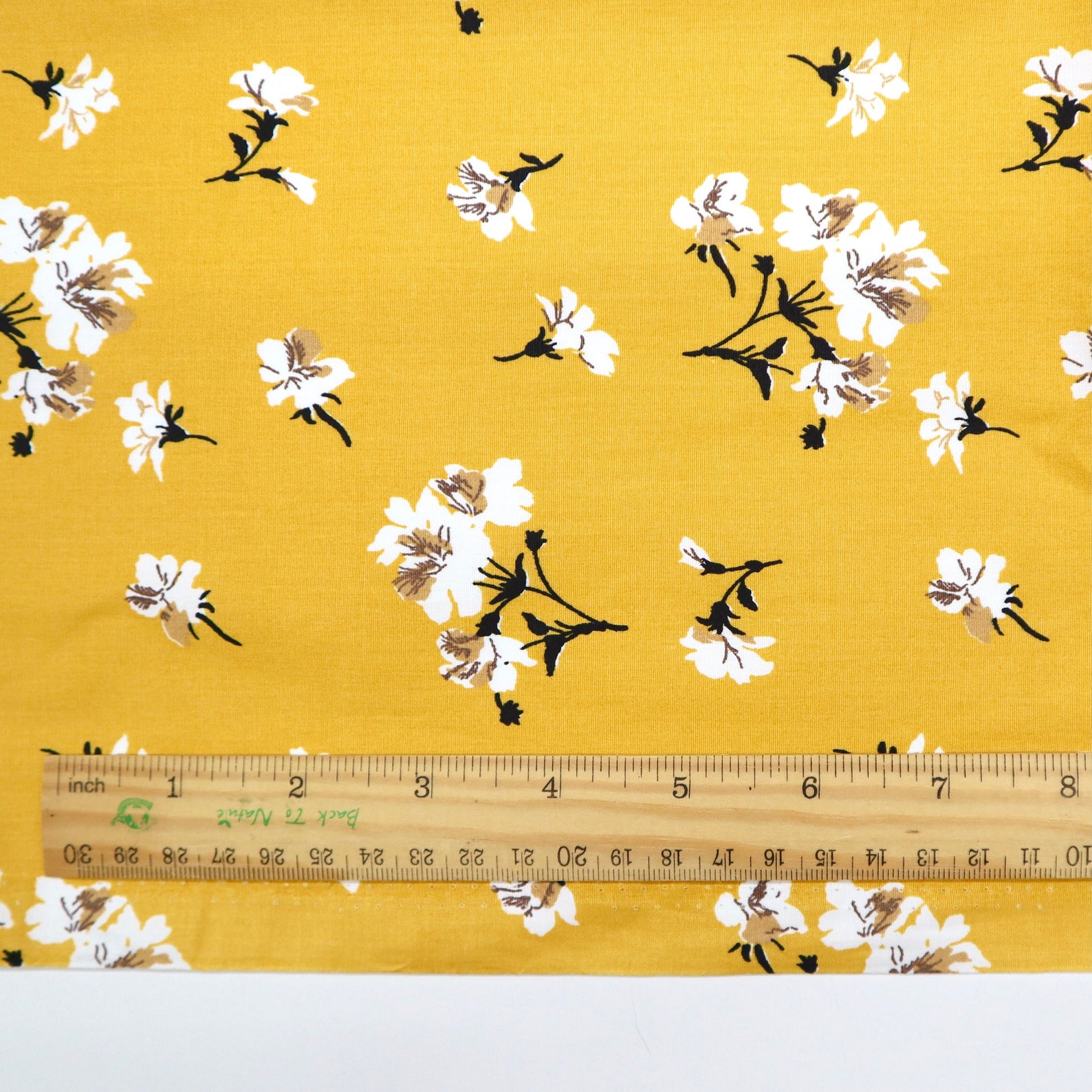 Vintage Style Cotton Fabric White Flower Printed on Yellow Etsy