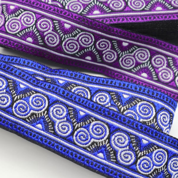 1 Yards of 1 1/4inch wide : Beautiful Purple, Blue Jacquard Ribbon Trim, Thai Jacquard Trim, Hmong Trim ,Asian Jacquard Trim