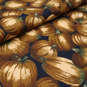 Pumpkin Cotton Fabric - Pumpkin Printed on Black Background Fabric, Pumpkins Fabric, Pumpkins Halloween Fabric, Quilting Fabric by Yard