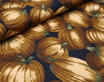 Pumpkin Cotton Fabric – Halloween Print on Black, Quilting Fabric