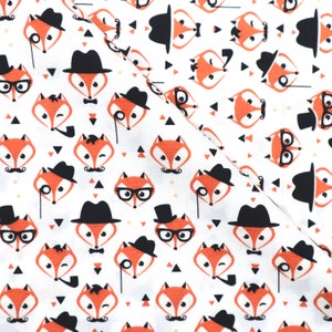 Detective Fox Fabric - Orange Fox printed on White Background Cotton Fabrics, Cute Fox Fabric, Quilting Fabric by the Yard