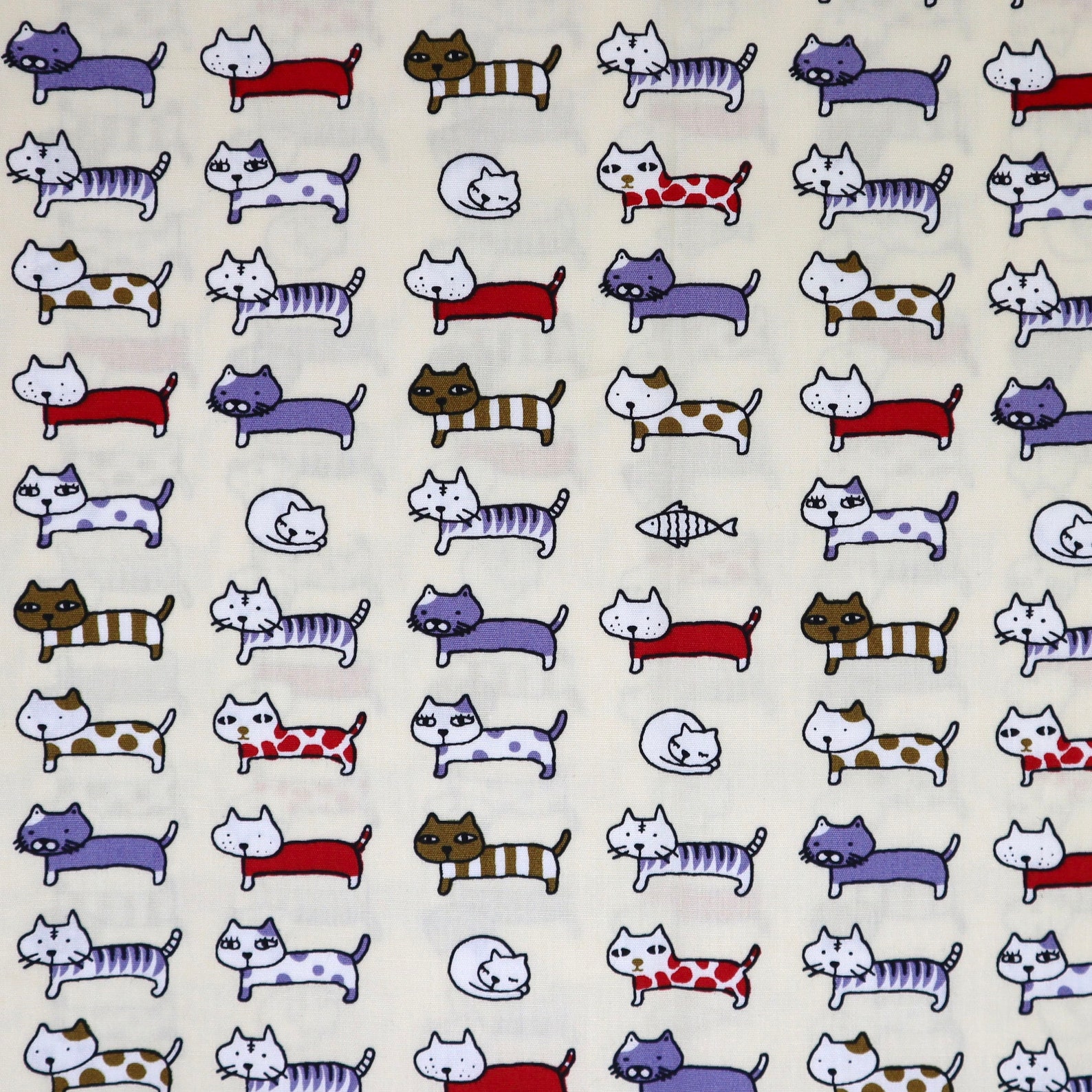 Cute cats printed cotton fabric Funny cats printed on pink Etsy