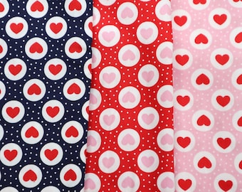 Colorful Hearts Print Cotton Fabric - Quilting Fabric by the Yard