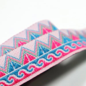 1 Yards of 3/4 inch Blue and Pink Wave Jacquard Trim, Jacquard Ribbon, Thai Trim, Thai Ribbon, Tribal Jacquard Trim