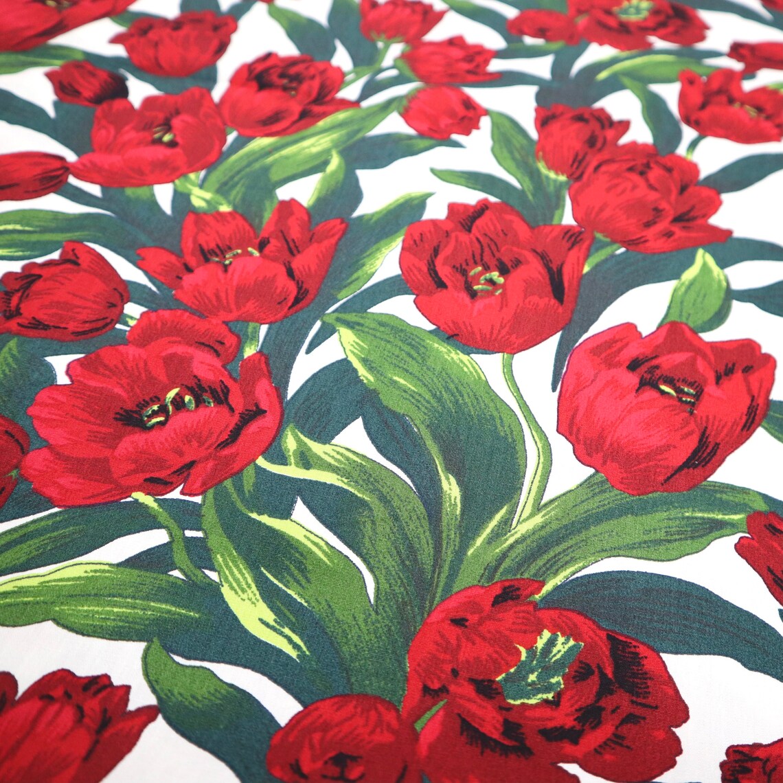 Red Tulips Cotton Fabric Red Tulip Printed on White | Etsy