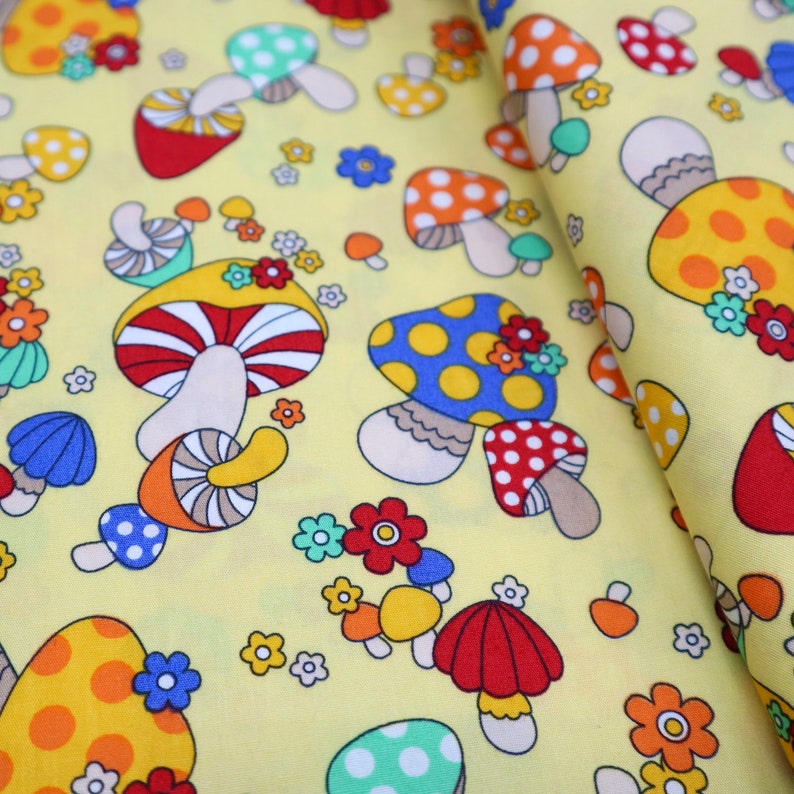 Colorful Mushroom Cotton Fabric Super Cute Mushroom Printed Etsy