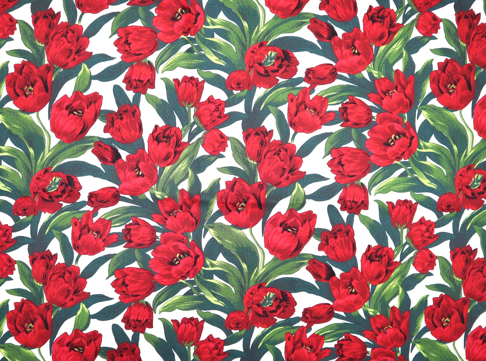 Red Tulips Cotton Fabric Red Tulip Printed on White | Etsy