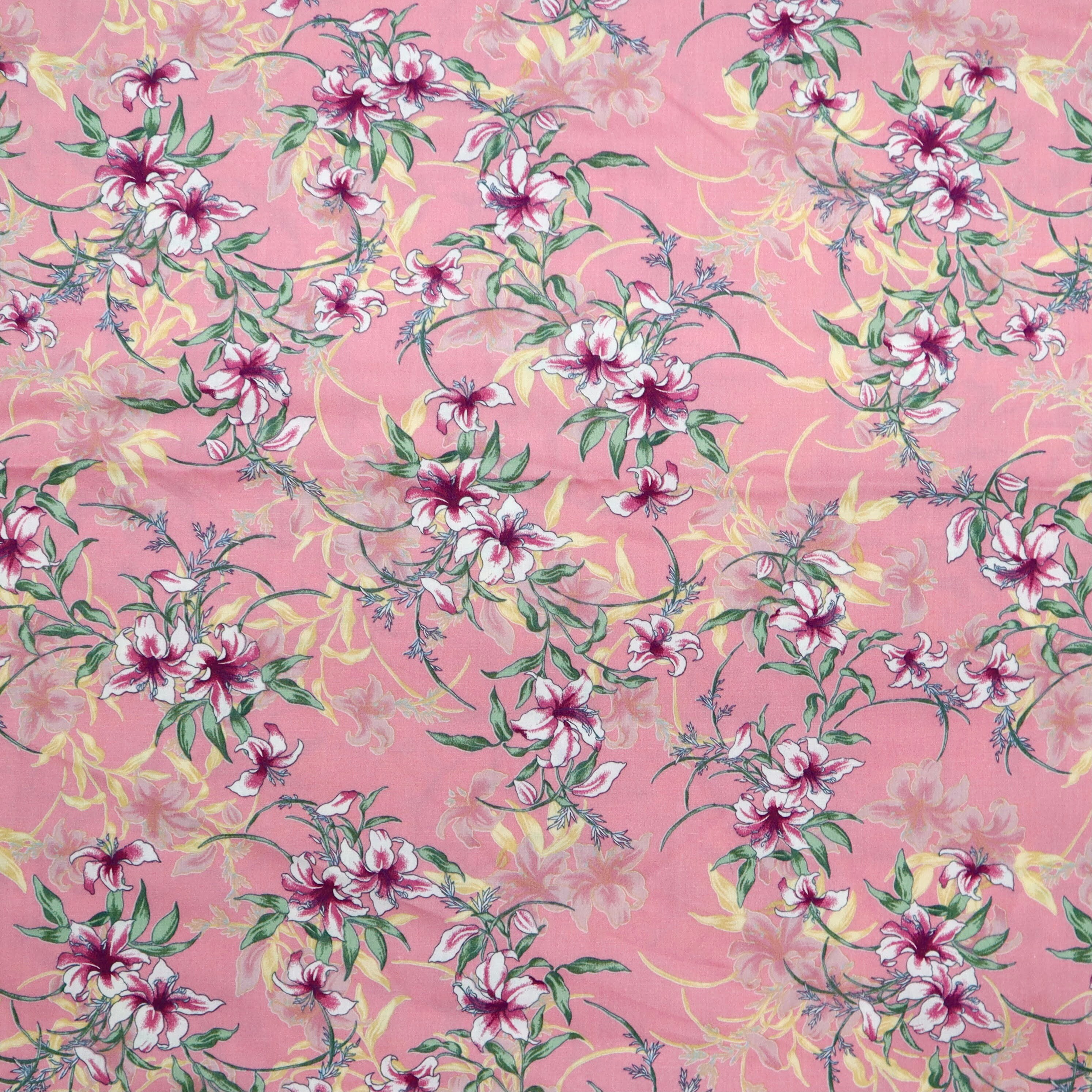 Lily Flower Cotton Fabric White and Pink Lily Printed on Etsy