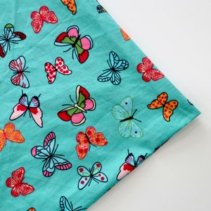 Colorful Butterfly Fabric - Butterfly Printed on Turquoise Background Fabric, Cute Butterfly Fabric, Quilting Cotton Fabric by the Yard