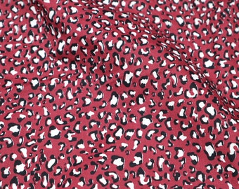 Berry Red Leopard Print Cotton Fabric – Black and White Spots