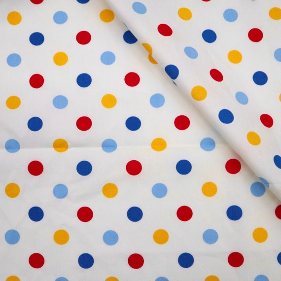 Colorful Polka Dot Cotton Fabric Red Yellow Blue and Light Etsy