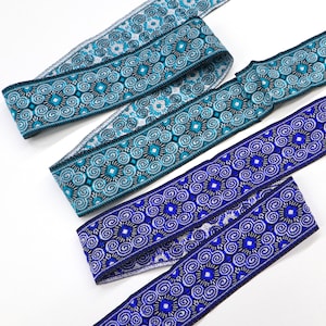 1 Yards of 1 1/4inch wide : Turquoise , Blue Flower Jacquard Ribbon Trim, Thai Jacquard Trim, Hmong Trim ,Asian Jacquard Trim