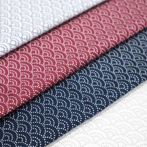 Japanese Wave Dotted Cotton Fabric - Japanese Traditional Wave Printed on White, Red, Navy Blue Background, Quilting Cotton Fabric by Yard