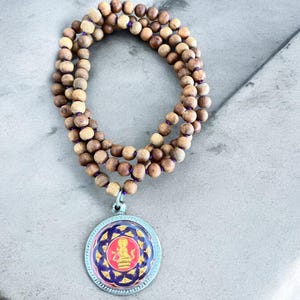 Wood Bead Mala Necklace with Buddha Pendant | 108 Mala Necklace