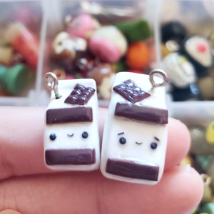 Karton na mleko czekoladowe, słodka glina polimerowa, brelok do kluczy, miniaturowe jedzenie, fałszywy mały naszyjnik kawaii, biżuteria, biały znacznik ściegu, kakao, kakao, czekolada