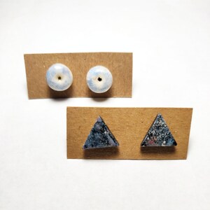 Galaxy Triangle Donut Stud Earrings, Cute Polymer Clay Miniature Jewelry Tiny Blue Purple Geometric Gift Handmade Minimal Pastel Doughnut
