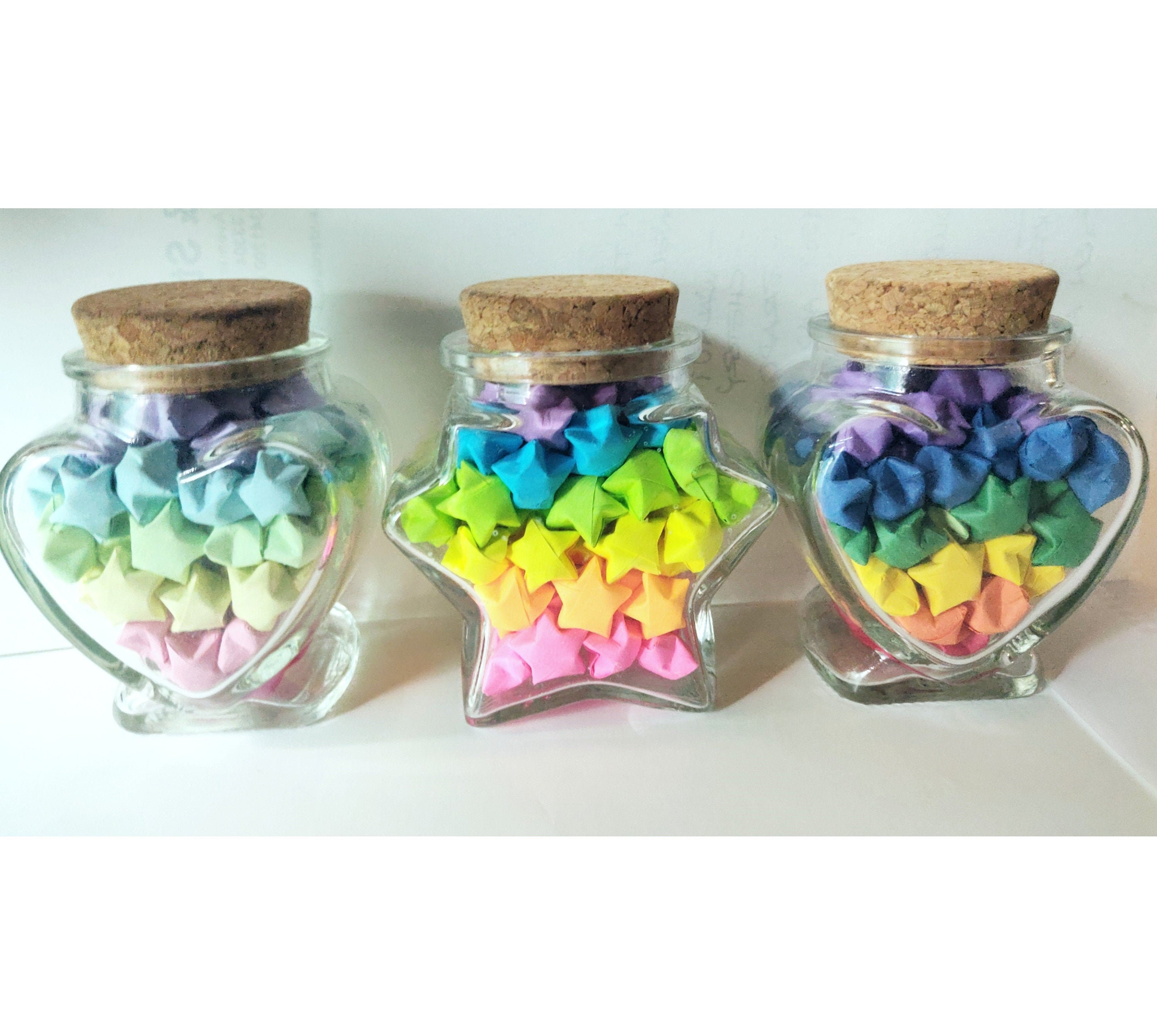 Rainbow Origami Star Heart Jar Japanese Lucky Stars Birthday | Etsy