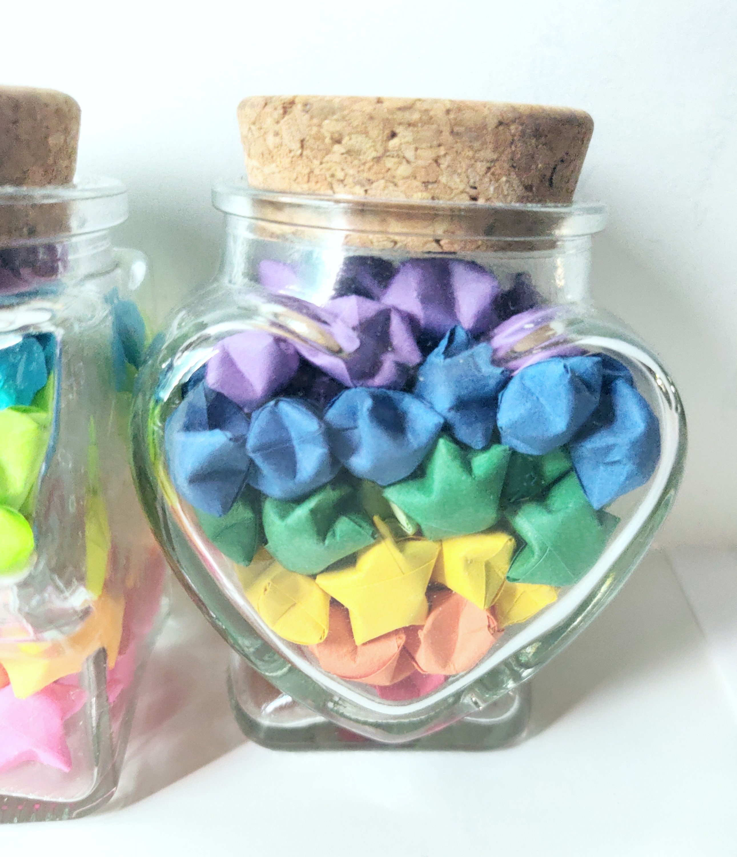 Rainbow Origami Star Heart Jar Japanese Lucky Stars Birthday | Etsy