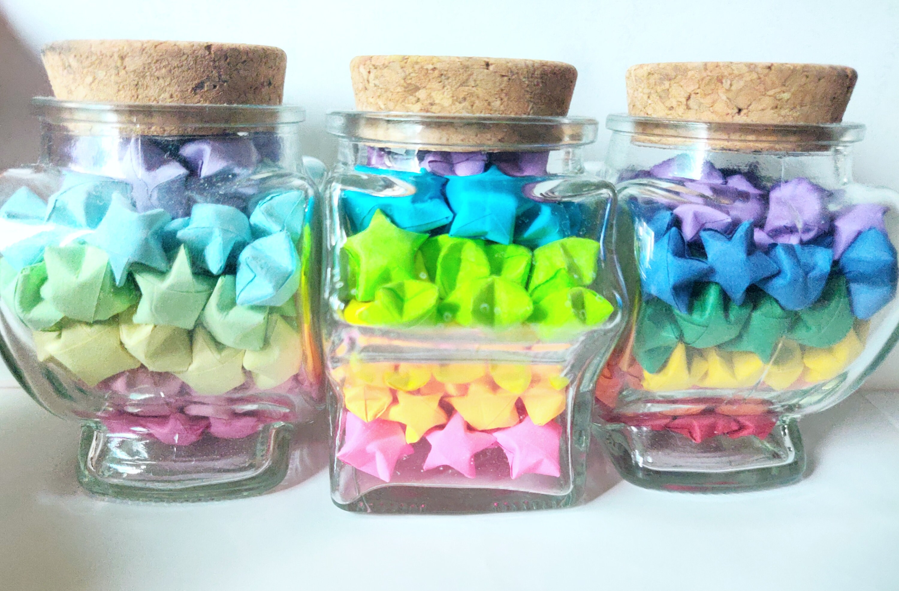 Rainbow Origami Star Heart Jar Japanese Lucky Stars Birthday | Etsy