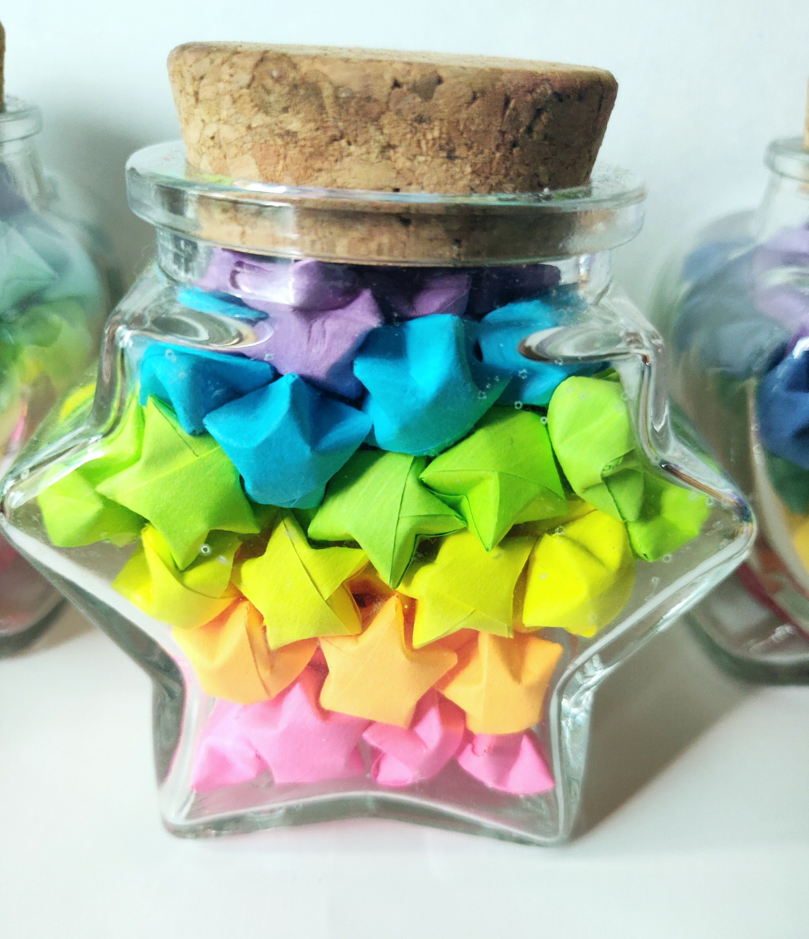 Rainbow Origami Star Heart Jar Japanese Lucky Stars Birthday | Etsy